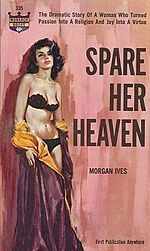 Thumbnail for File:Cover of Spare Her Heaven by Morgan Ives (Marion Zimmer Bradley) - Illustrator Harry Schaare - 1963.jpg