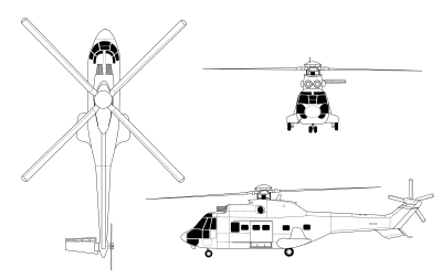 Orthographically projected diagram of the AS332 Super Puma