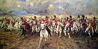 Scotland Forever! di Elizabeth Thompson raffigurante l'inizio della carica da parte dei Royal Scots Greys nella battaglia di Waterloo, 1881.