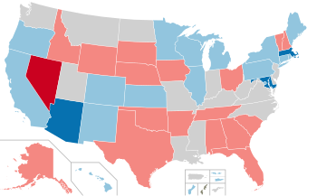 Color coded map of 2022 gubernatorial races