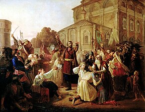 Minin's appeal to the people of Nizhny Novgorod. Painting by Mikhail Peskov, 1861