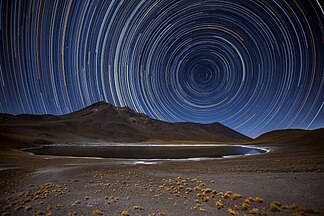Long-exposure rotation of stars around South Pole, Atacama Desert