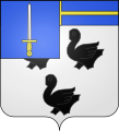 a comble—Argent; three martlets sable; on a comble azure a cross or; a franc quartier [quarter] azure charged with a sword argent, hilted and pomelled or—Nairne of Meikleour (fourth grand quarter for Flahault)