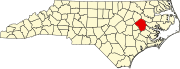 Harta statului North Carolina indicând comitatul Pitt