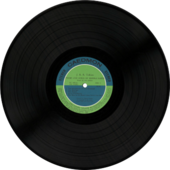 12-inch vinyl record disc with green-and-blue inner label