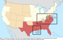 Map of the change to the United States in central North America on March 4, 1863