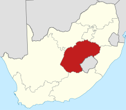 Map showing the location of the Free State in the central part of South Africa