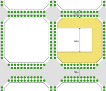 The original Barcelona Eixample city block design, showing the chamfered corners of buildings and streets.