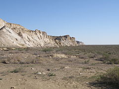 Les falaises du plateau d'Oust-Ourt sur la rive ouest.