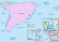 Image 12Comparison map: Greenland, the Faroe Islands (enlarged) and Denmark differ significantly in size. The Danish Realm is spread across the North Atlantic Ocean and North Sea. (from List of transcontinental countries)