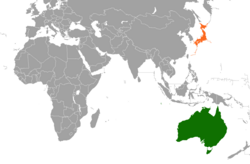 Map indicating locations of Australia and Japan