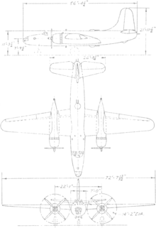 3-view line drawing of the North American XB-28 Dragon