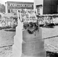 A Shaheed Minar outside the Fine Arts building, University of Dhaka, 1953