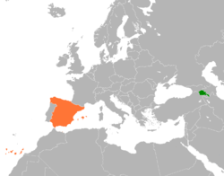 Map indicating locations of Armenia and Spain