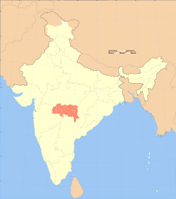 विदर्भ सहितको भारतको नक्सा रातोमा हाइलाइट गरिएको छको अवस्थिति