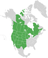 Map of North America with green shading. Data source Brouillet et.al., Flora of North America