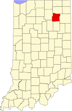 Map of Indiana highlighting Whitley County