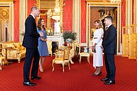 From left to right: The Duke of Cambridge (now Prince of Wales), The Duchess of Cambridge (now Princess of Wales), Volodymyr Zelenskyy, President of Ukraine, Olena Zelenska, First Lady of Ukraine (7 October 2020)