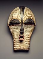 Female kifwebe mask; late 19th or early 20th century; 30.5 x 18.1 x 15.6 cm (12 x 71⁄8 x 61⁄8 in.); Brooklyn Museum. The kifwebe masquerade is a genre shared by the Luba and Songye, indicative of the interaction that has occurred between the two societies. Kifwebe masks represent either male or female beings