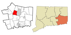 Bozrah's location within New London County and Connecticut