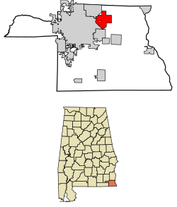 Location of Webb in Houston County, Alabama.