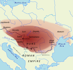 Territory under Hunnic control, c. 450 AD