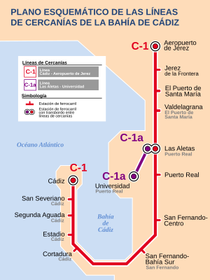 Cercanías Cádiz route map