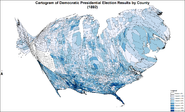 Cartogram of Democratic presidential election results by county