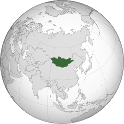 उल्लेखित नक्सा  मङ्गोलिया  (green) को स्थान
