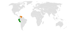 Map indicating locations of Peru and Venezuela