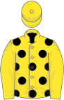 Yellow, black spots, yellow sleeves and cap