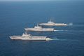 Three Ōsumi-class vessels underway in formation in 2008.