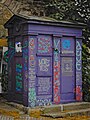 An Edinburgh police box with graffiti from the 2014 Scottish independence referendum