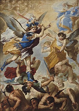 Saint Michel Archange qui bat les anges rebelles, 1657, église de l'Ascension de Chiaia, Naples.