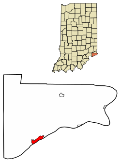 Location of Vevay in Switzerland County, Indiana.