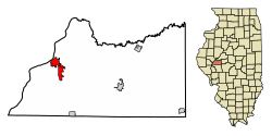 Location of Beardstown in Cass County, Illinois.