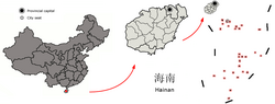 Location Sansha jurisdiction (in pink) in Hainan