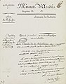 Arrêté consulaire du 27 messidor an X (16 juillet 1802), version manuscrite définitive rétablissant l'esclavage à la Guadeloupe, signé par le premier consul Bonaparte.