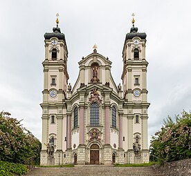 Rococo Doric columns and pilasters on the facade of the abbey church of Ottobeuren, Germany, by Johann Michael Fischer, 1748-1754[23]