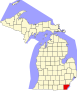 Harta statului Michigan indicând comitatul Monroe