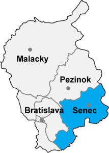 Poloha okresu Senec v Bratislavskom kraji (klikacia mapa)