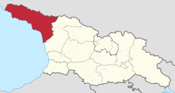 Lokasi  Republik Otonom Abkhazia  (merah) di Georgia  (kuning muda)