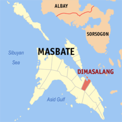 Mapa de Masbate con Dimasalang resaltado