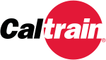 Cal in black letters, with train inscribed within a red circle, all letters italicized