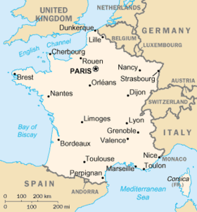 Мапа Францыі