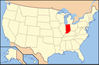 Map of the USA highlighting इंडियाना