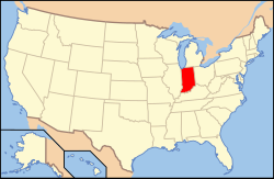 Harta Statelor Unite cu statul Indiana indicat