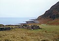 Ruined buildings (stone walls or foundations) are commonly seen in crofting areas. These are in the settlement of Boreraig, Skye which was cleared in 1853 and are probably remains of one of the houses that was abandoned at that time.[55]