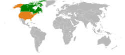 Map indicating locations of Canada and USA