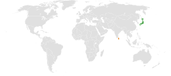 Map indicating locations of Japan and Sri Lanka